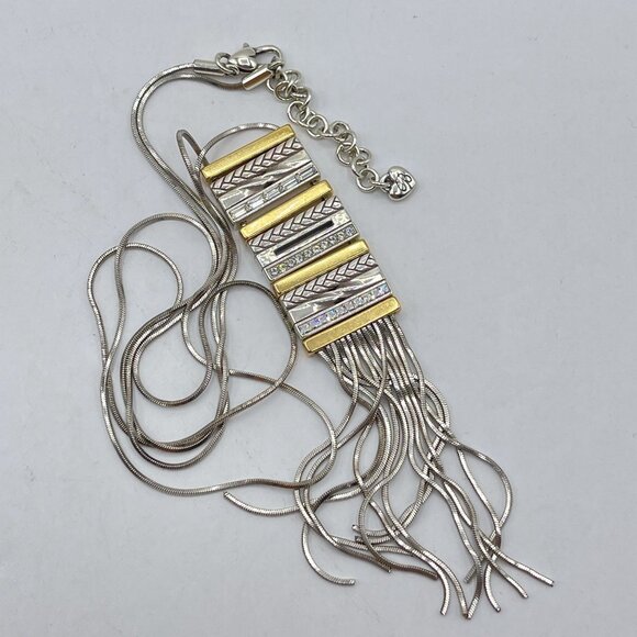 Brighton Tassel Necklace In Silver & Gold Tone Metal Long - Picture 5 of 8